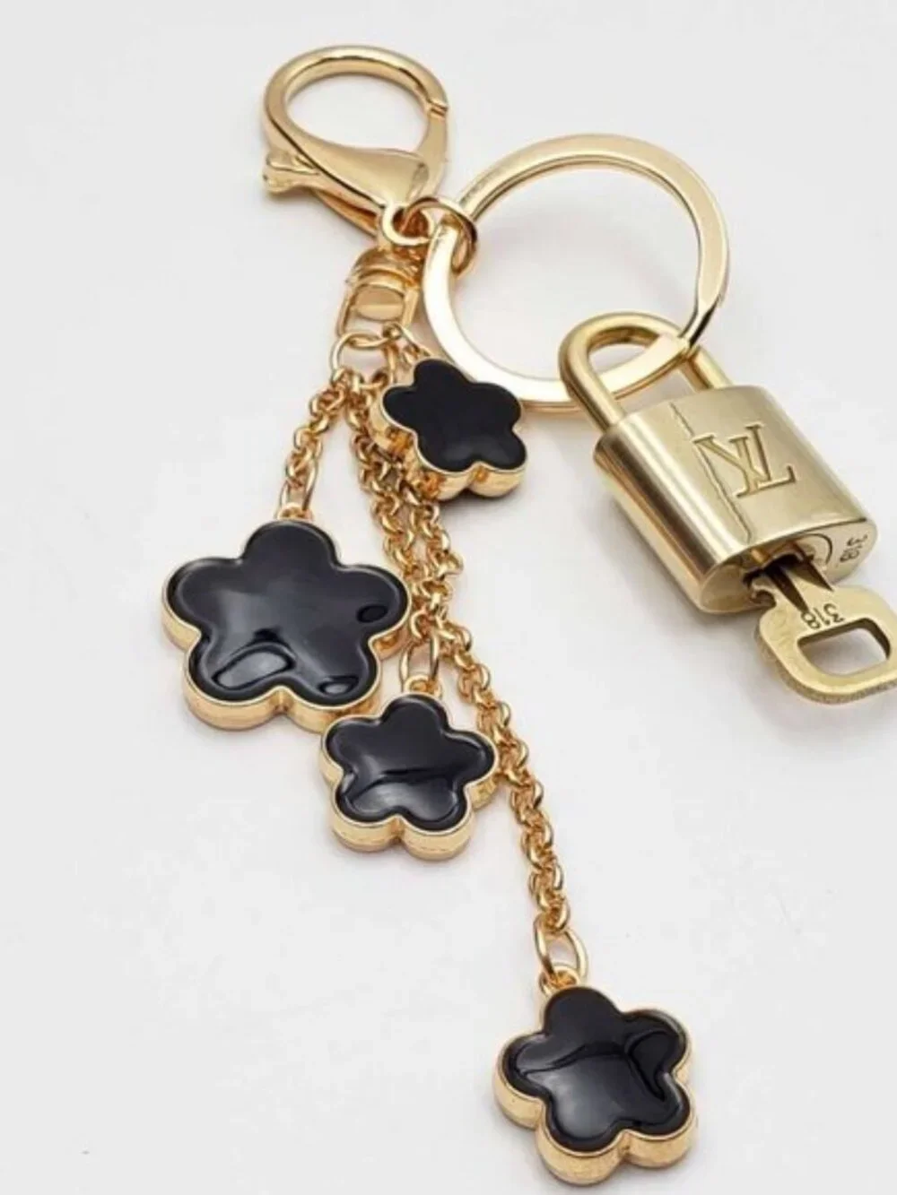 LV Gold Padlock 🔑 Authentic Louis Vuitton Charm + Unbranded Flower Keychain